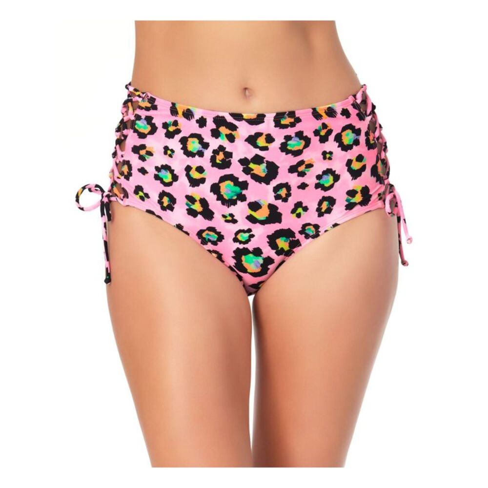 CALIFORNIA WAVES Women's Pink Lace-Up-Side Tie High Waisted Swimsuit Bottom S